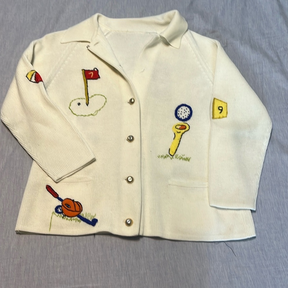 Golf hand embroidered vintage sweater